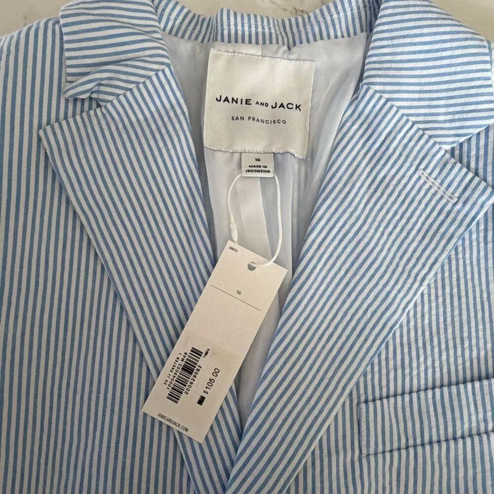 Janie and Jack The Seersucker Blazer Light Blue Stripe Size 16